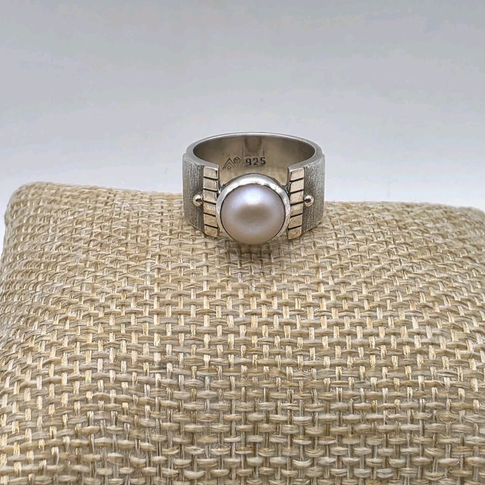 Silpada Sterling Silver Gold Tone Accents Pink Pearl Wide-Band Ring Size 6